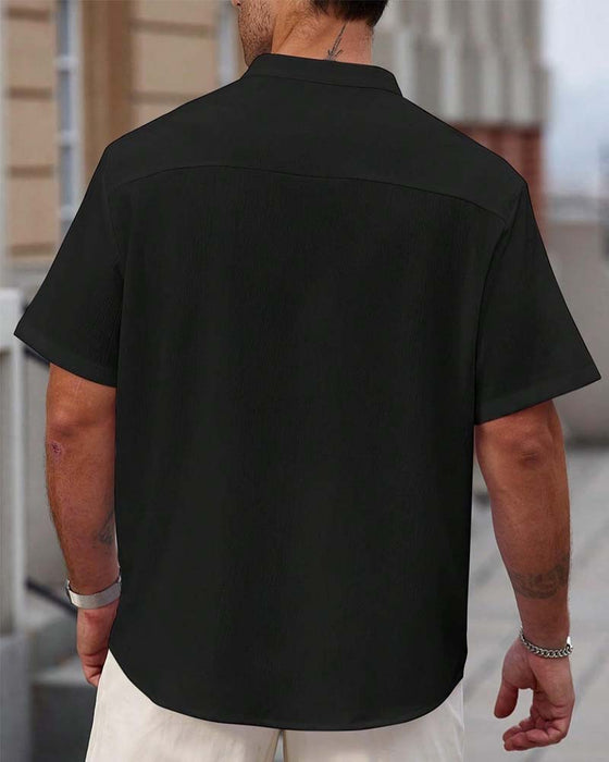 Shirt Gestructureerde Opstaande Kraag Korte Mouw