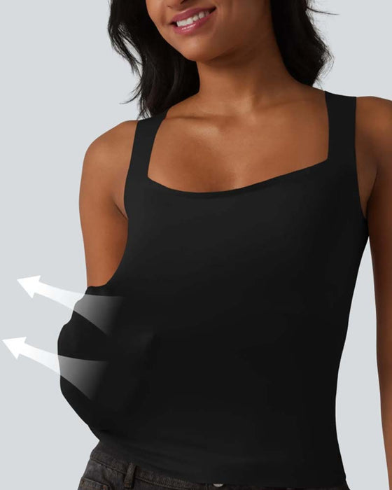 Tank Top Effen Kleur Vierkante Hals Ingebouwde Bh