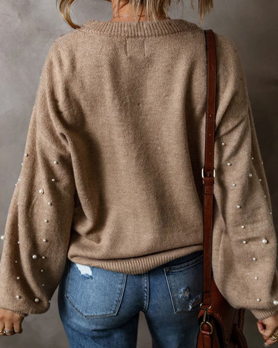 Pullover Met Kralen Lange Mouw Ronde Hals