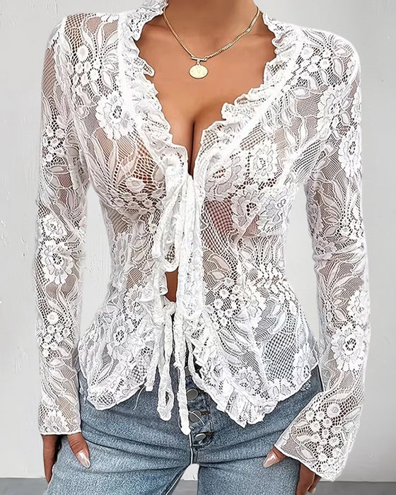 Blouse V-Hals Strik Kant