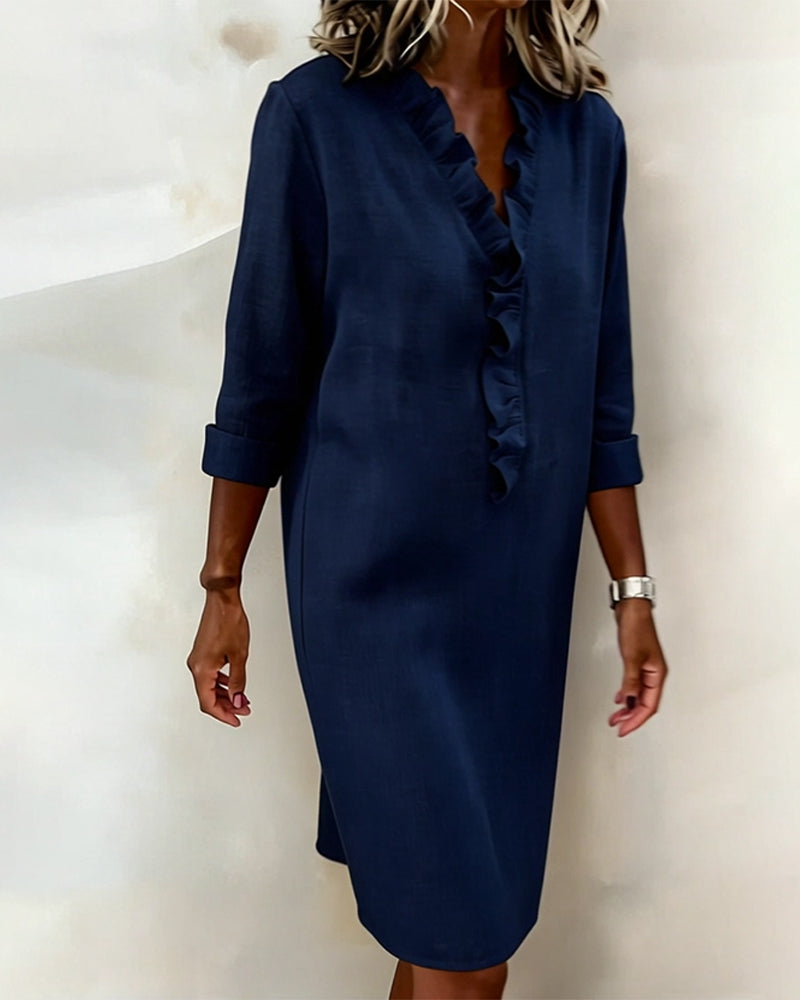 Jurk Gerimpelde V-Hals Effen Kleur