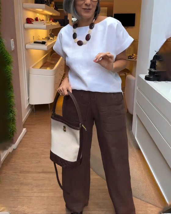 Wijdbenige Broeken Met Een Eenvoudige Kleur, Casual Stijl En Trekriem