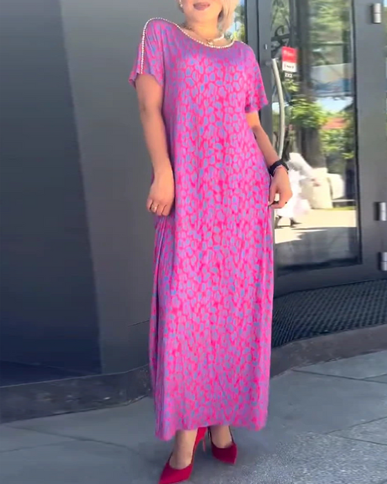 Jurk Temperament Korte Mouwen Drapé Print