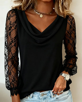 Top Met Gedrapeerde Kraag En Patchworkdetails