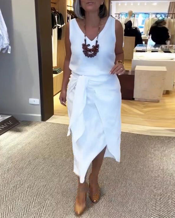 Jurk Mouwloos V-Hals Effen Kleur