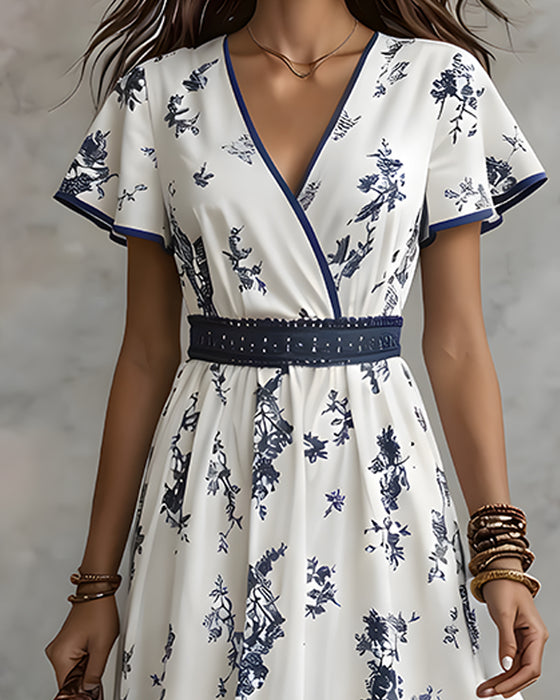 Jurk Flutter Mouw V-Hals Kruis Taille