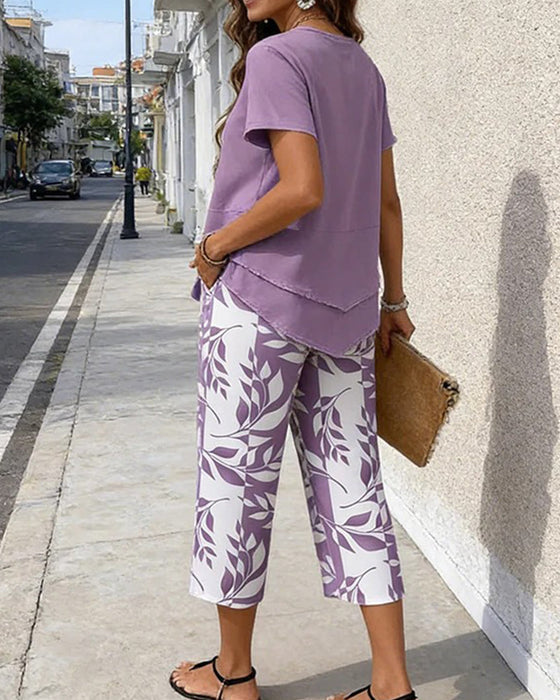 Tweedelig Set Bedrukte Cropped Broek Casual