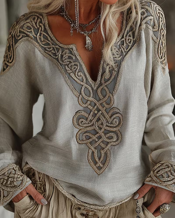 Blouse V-Hals Lijn Contrast Patchwork