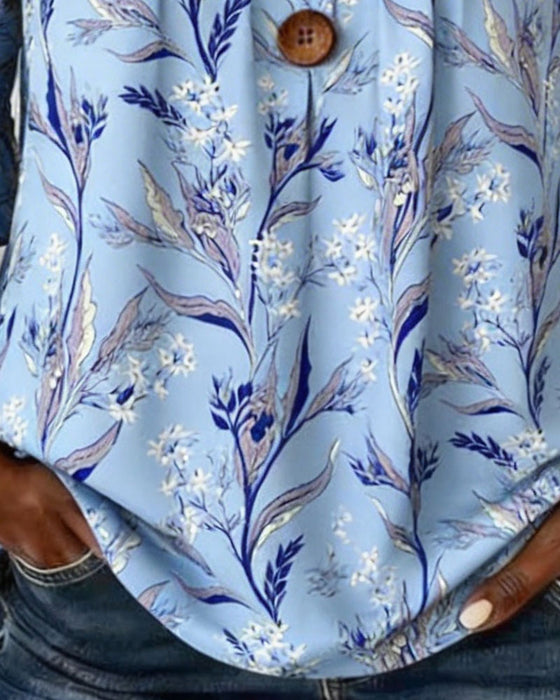 Blouse Met Botanische Print En Ruchesmouwen