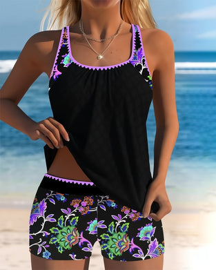 Bloemige Comfortabele Tankini Met Jongenshorts