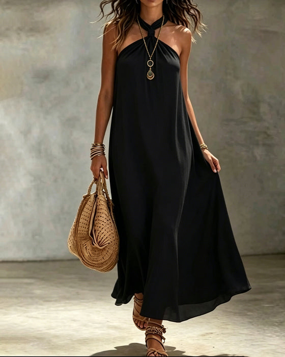 Jurk Effen Kleur Halsband Mouwloos