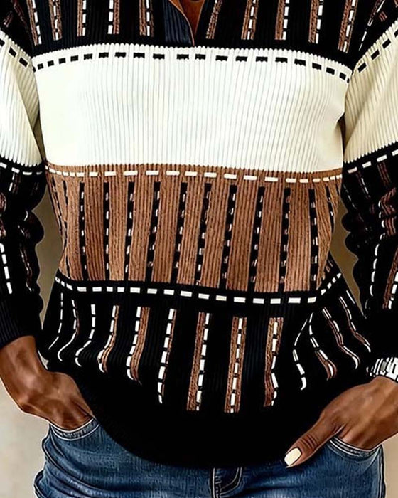 Sweatshirt Knoop Kleurvlak Gestreept Gestructureerd