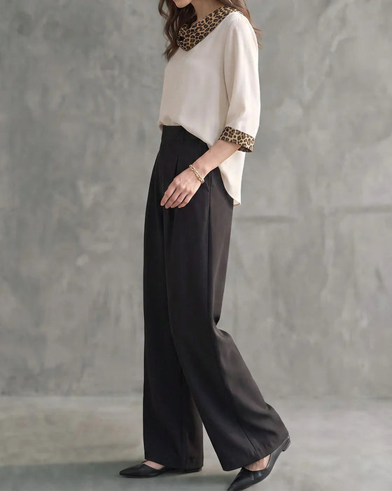 Blouse Luipaard Paneel Cowl Hals Ellebooglange Mouw