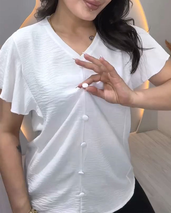 Blouse V-Hals Knoop Flutter Mouw