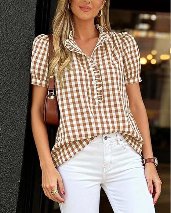 Blouse Ruit Pofmouw Korte Mouw