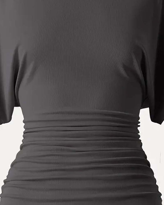 Blouse Casual Effen Geplooid Korte Mouw