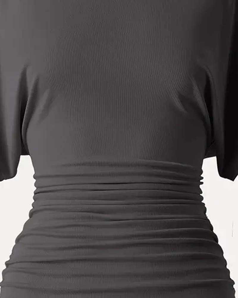 Blouse Casual Effen Geplooid Korte Mouw
