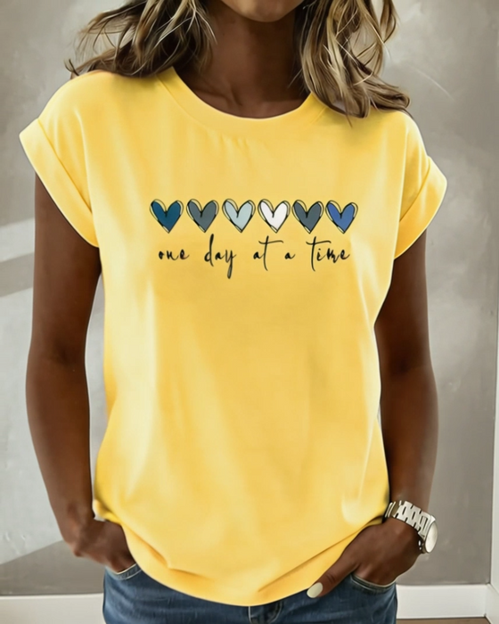 Top Hartprint Ronde Hals Korte Mouw