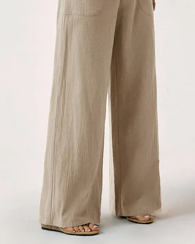 Broek Elastische Taille Zak Casual Wijd Pijp