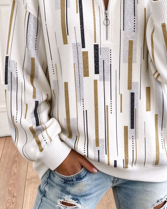 Sweatshirt Half Rits Gestreept Loose