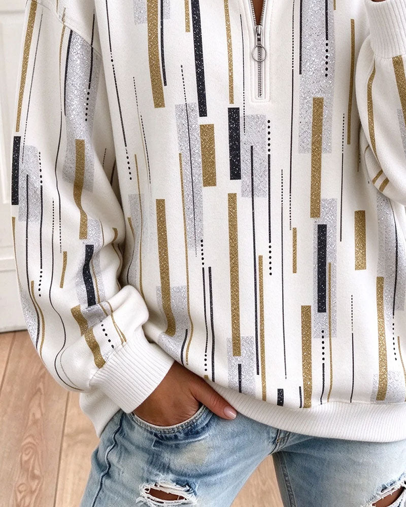 Sweatshirt Half Rits Gestreept Loose