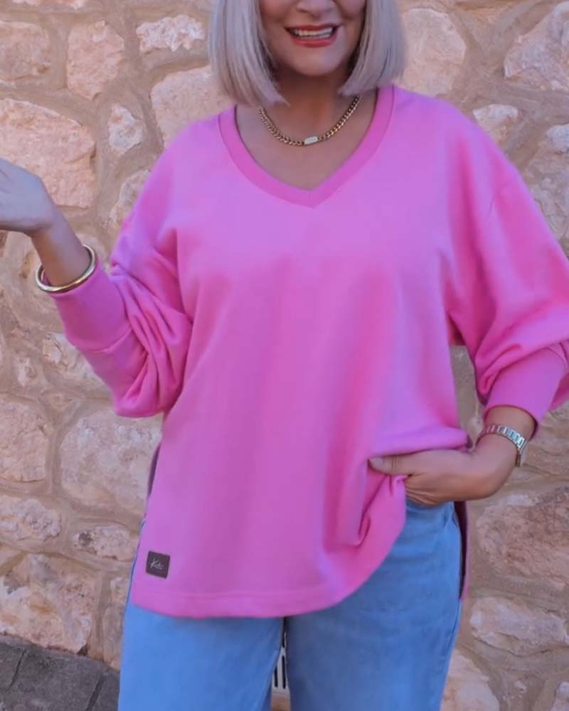 Sweater V-Hals Effen Kleur