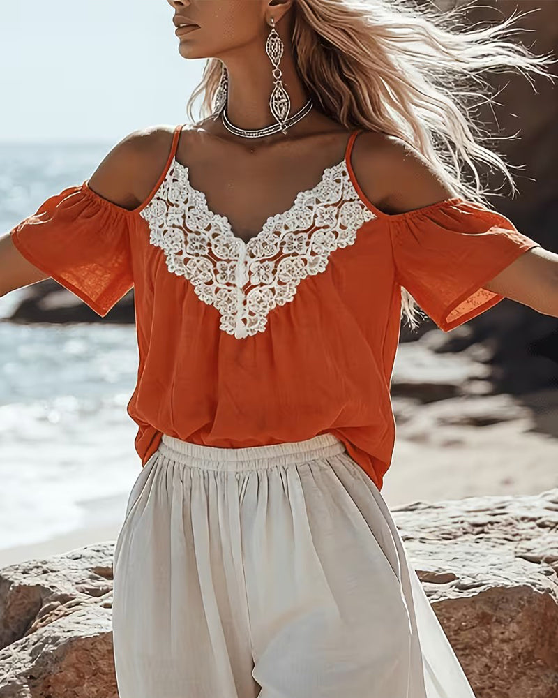 Blouse Kant Patchwork Off-Shoulder