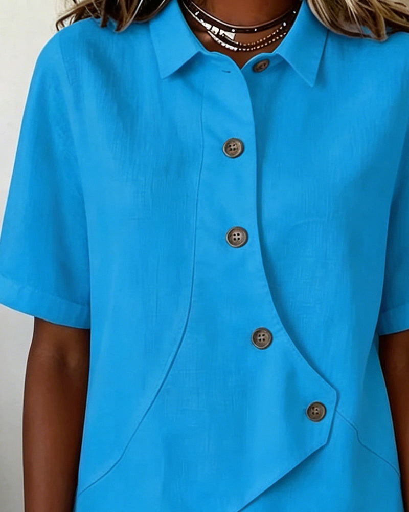 Overhemd Asymmetrisch Katoen-linnen Knoopsluiting Button-Down
