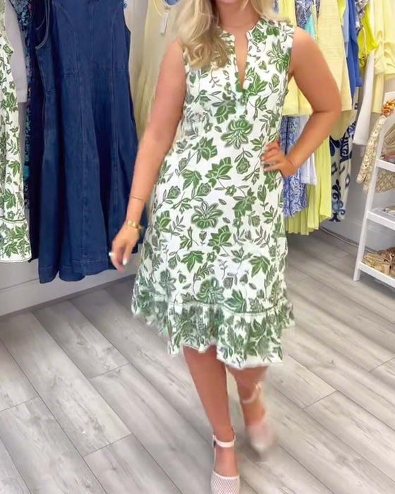 Jurk Mouwloos Bloemen V-Hals