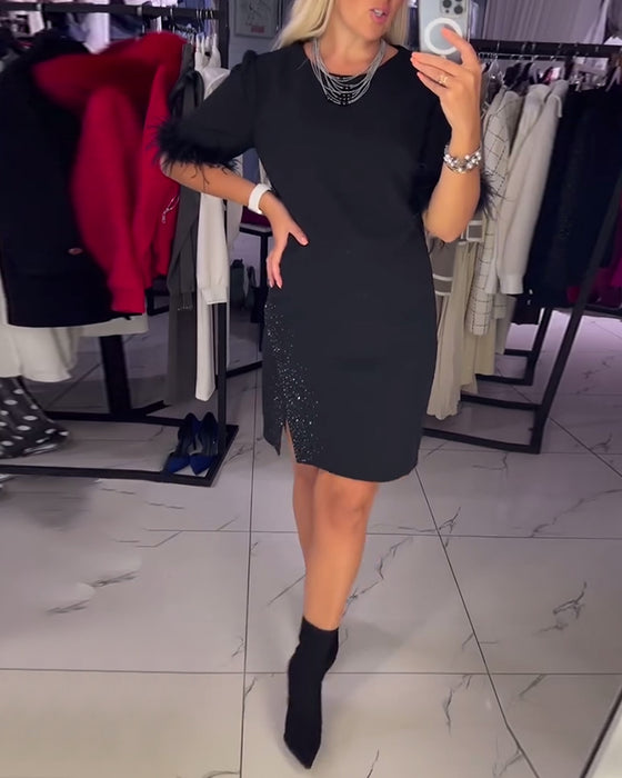 Jurk casual ronde hals split persoonlijkheid ontwerp