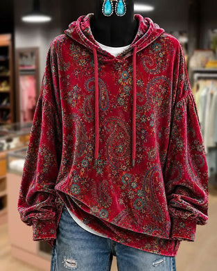 Hoodie Paisley Print Fluweel