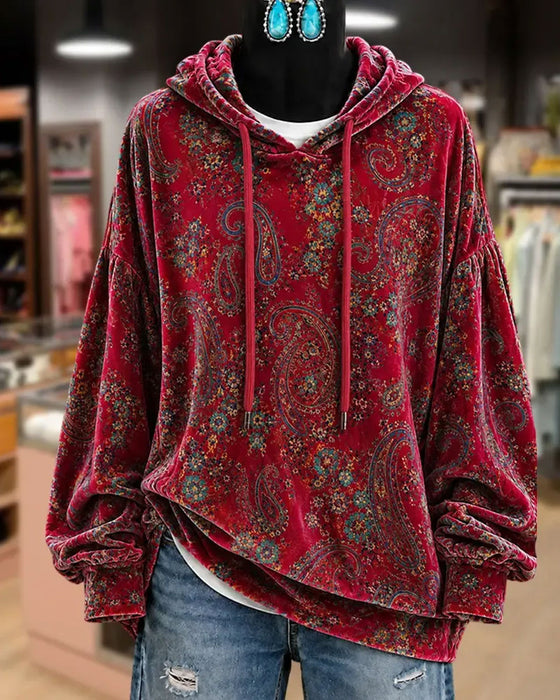 Hoodie Paisley Print Fluweel