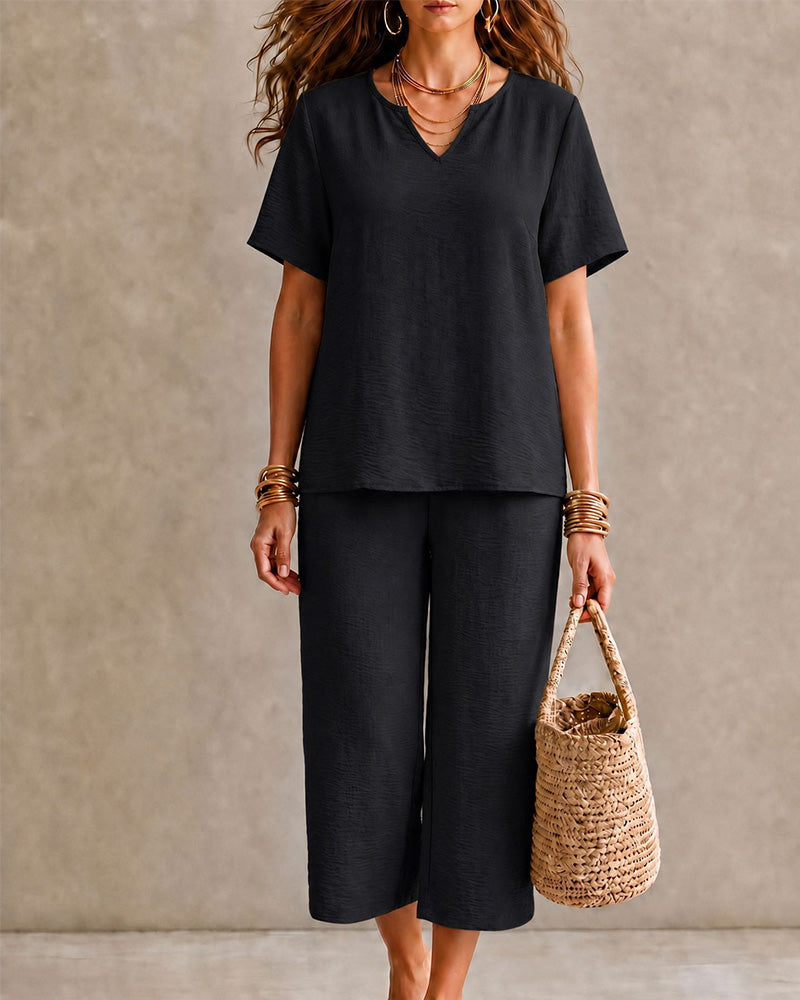 Set Korte Mouw Top En Geknipte Broek