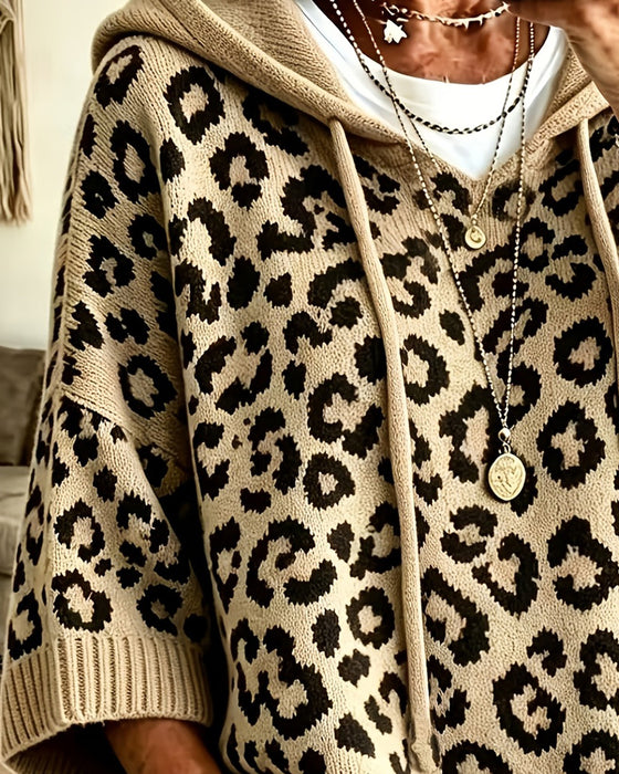 Hoodie Luipaardprint Middel-Mouw Zak
