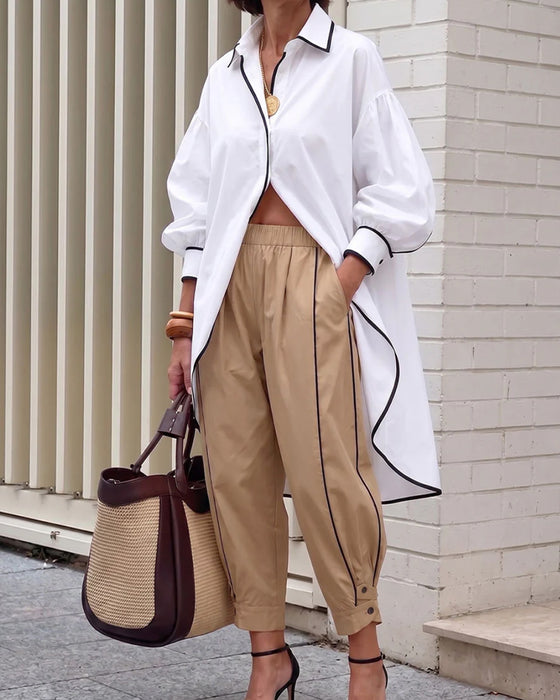 Blouse Lantaarn Mouw Contrast Los