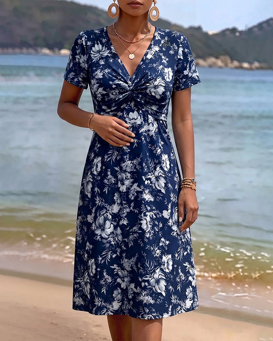 Jurk Bloemen V-Hals Twist Knoop
