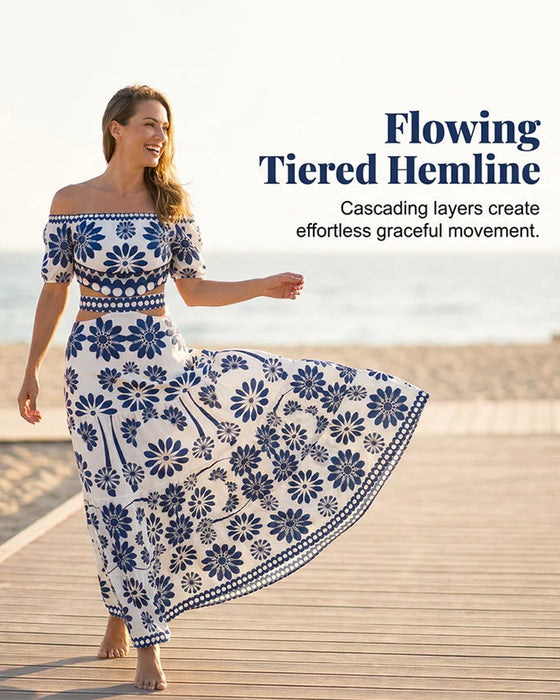 Jurk Off-Shoulder Bloemen Uitsnijding