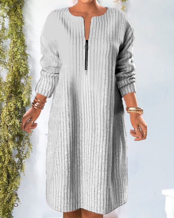 Effen kleur rits hals jurk