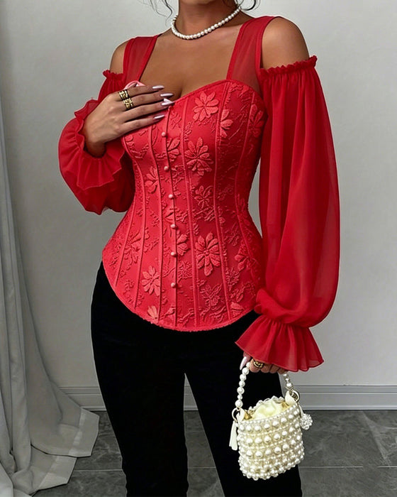 Blouse Off-Shoulder Lange Mouw Taille