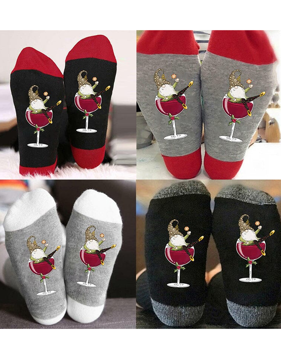 🧦Sokken Kerstkabouter Wijnglas Unisex Crew🧦