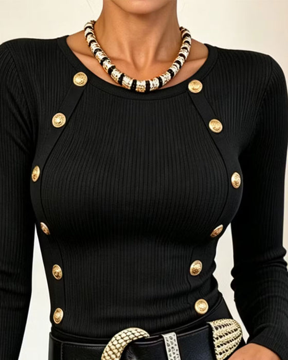 Top Knoop Slimfit Lange Mouw