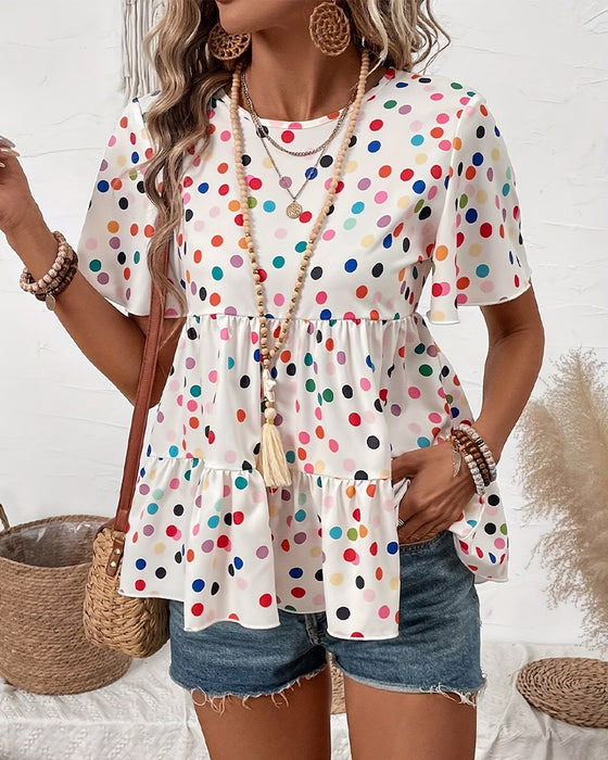 Blouse Kleurrijk Polka Dot Babydoll