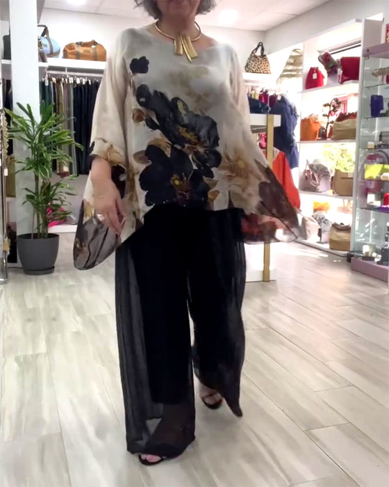 Blouse Lange Mouwen Ongelijk Grote Bloemenprint