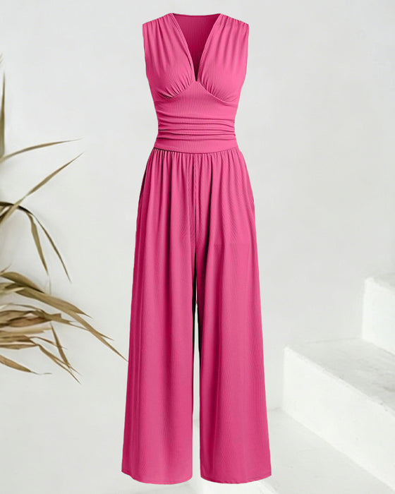 Jumpsuit Effen Geribbeld Mouwloos