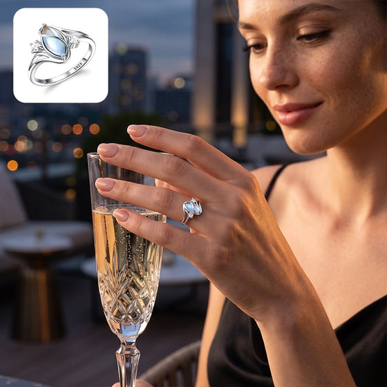 Ovale maansteen geometrische ring