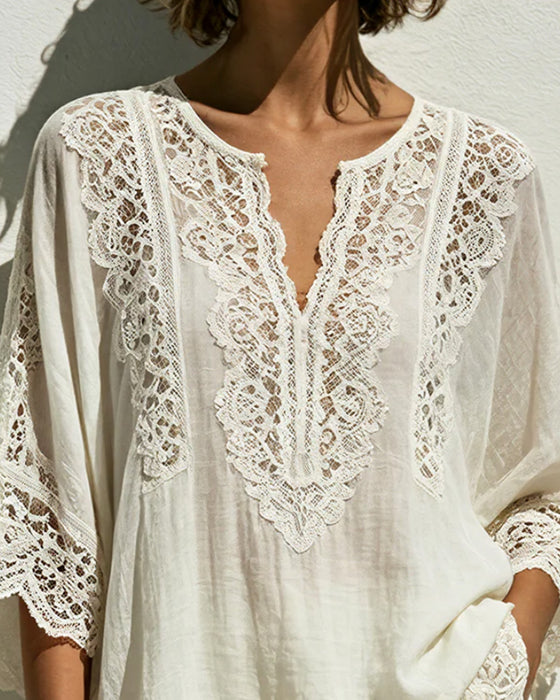 Effen Kant-V-Halsblouse