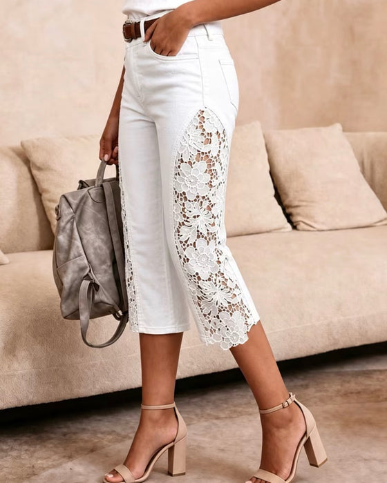 Broek Zijkant Kant Patchwork Enkellang