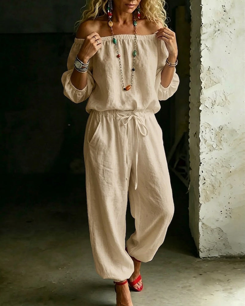 Jumpsuit Off-Shoulder Strik In De Taille Getailleerde Taille