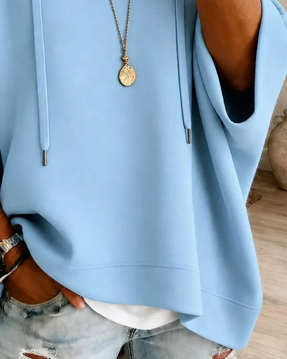 Sweatshirt Met Trekkoord En Driekwart Mouwen Met Capuchon