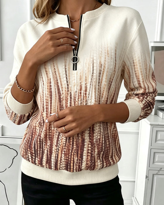 Sweatshirt Gradiënt Ronde Hals Rits Lange Mouw